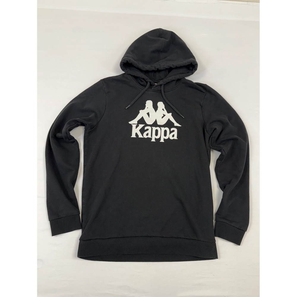 Kappa Mens Omini Logo Graphic Hoodie Black Cotton Blend Pullover‎ Size Large